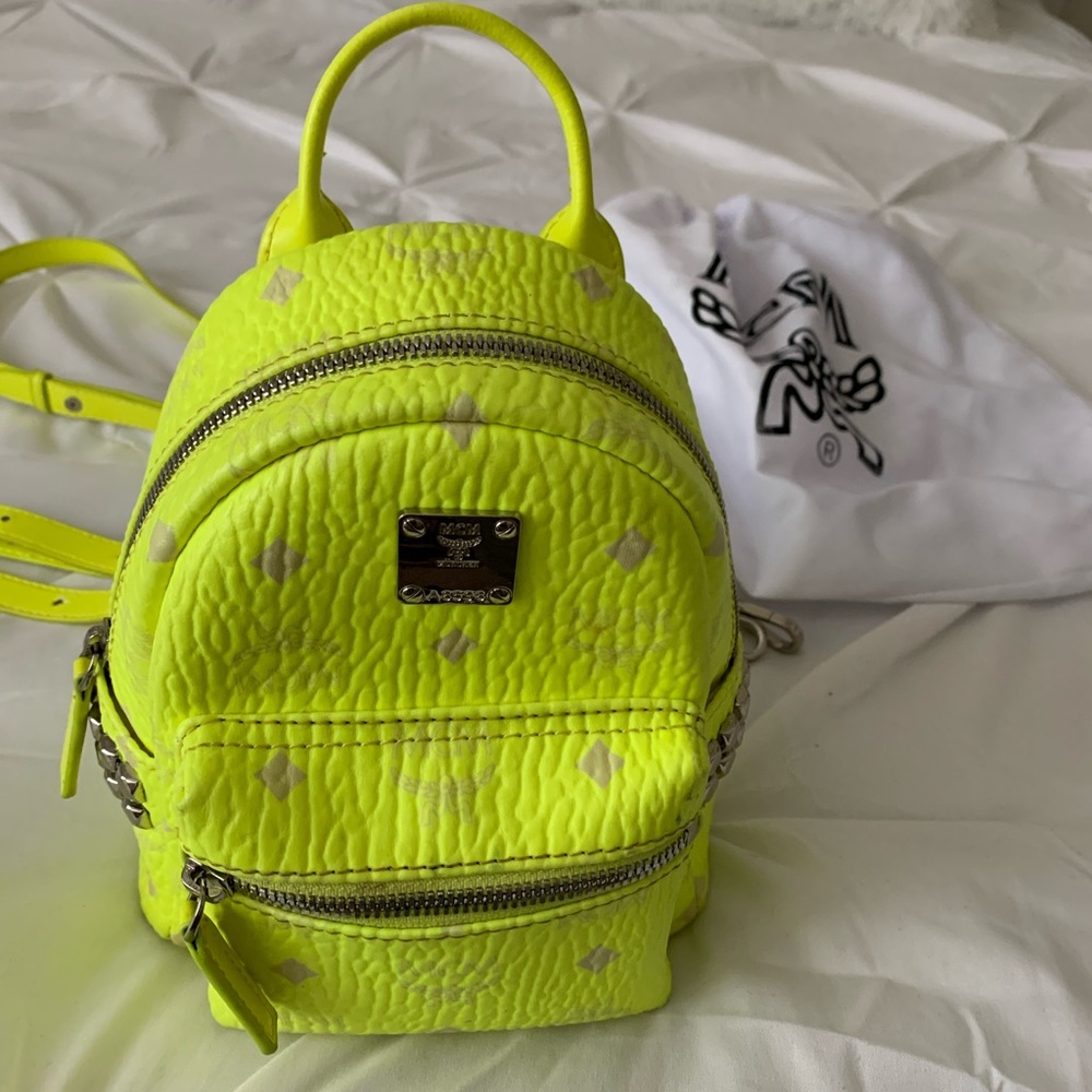 Mini neon green MCM backpack